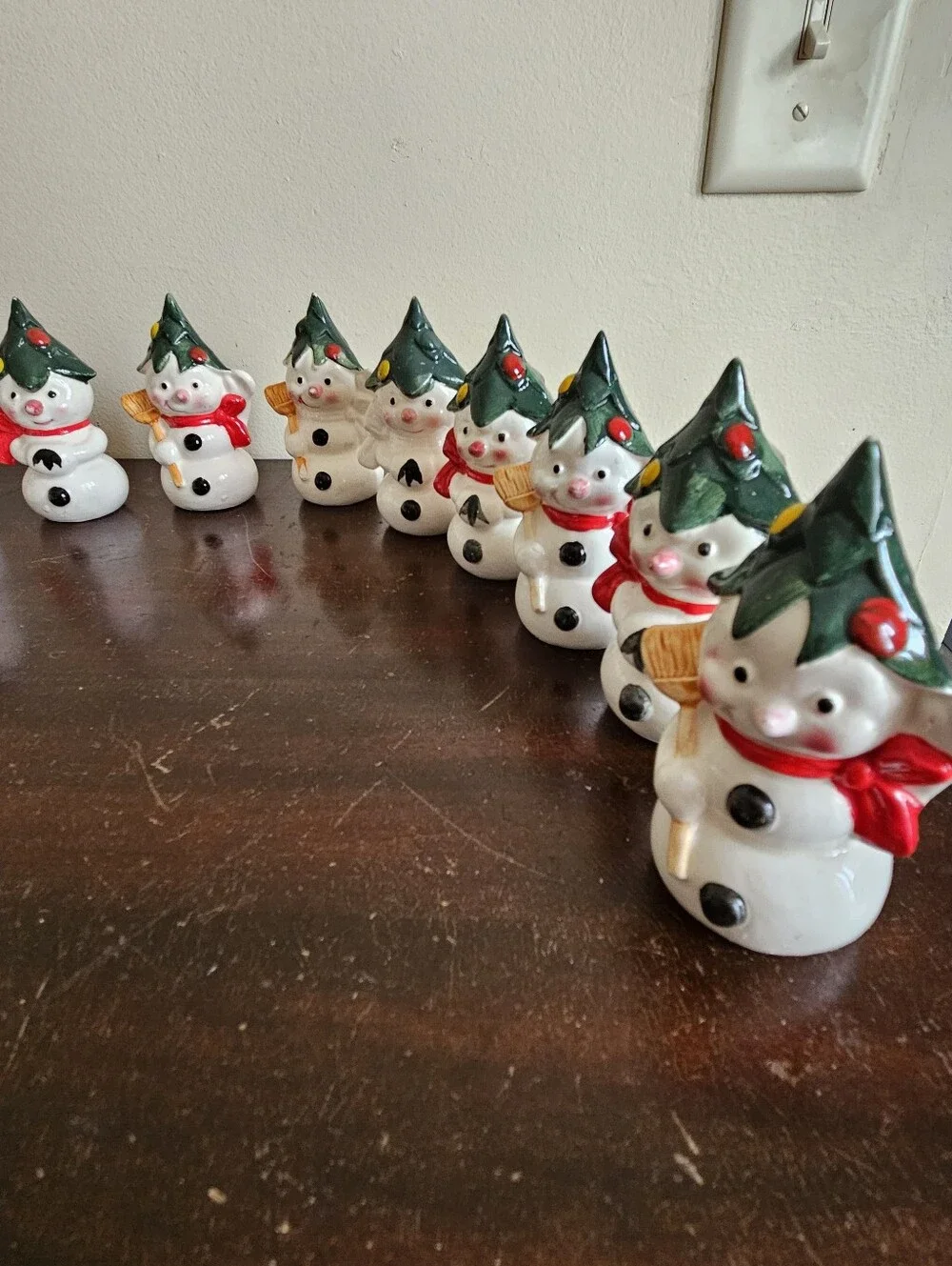 Lot 12 Vtg Ceramic Snowman Salt Pepper Shakers Japan Christmas Tree Hat Broom